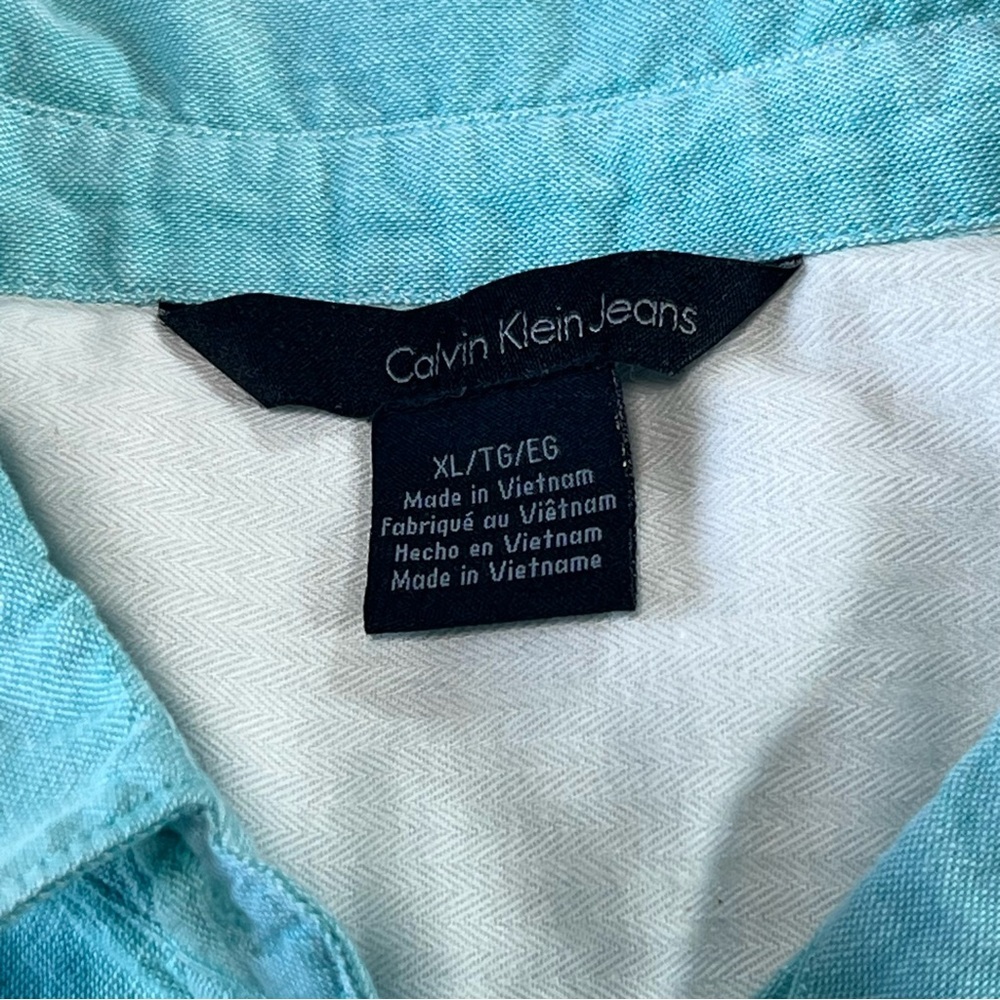 Calvin Klein Jeans Women’s XL Aqua Button-Up Shirt 100% Cotton Long Sleeve - Picture 7 of 14